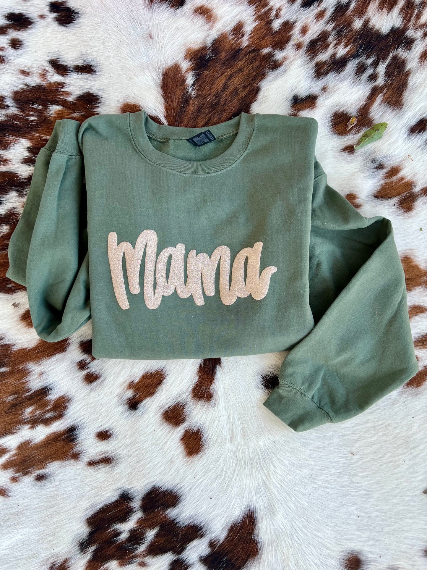 Military Green Glitter Puff Mama sweatshirt