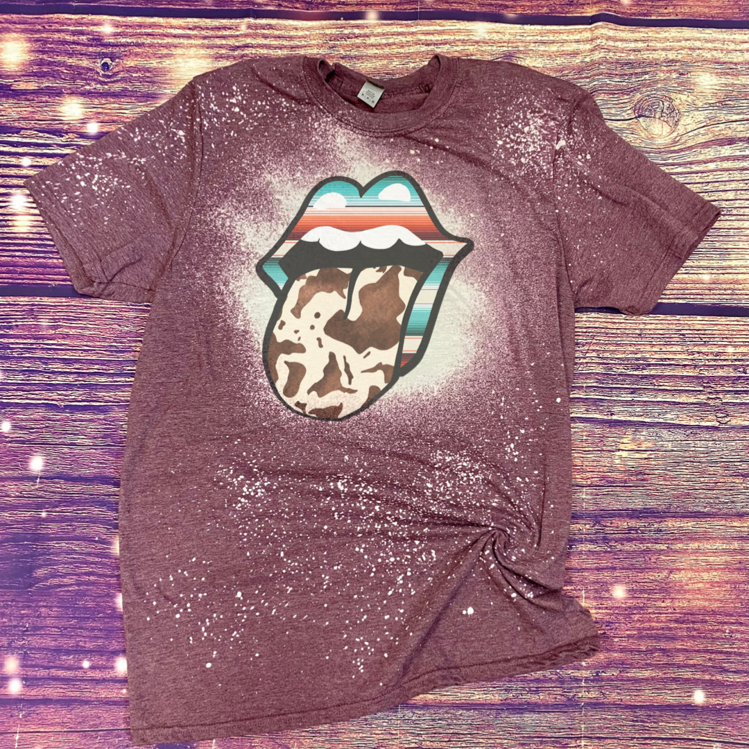 Cowhide Tongue Aztec Lips Bleach Tee