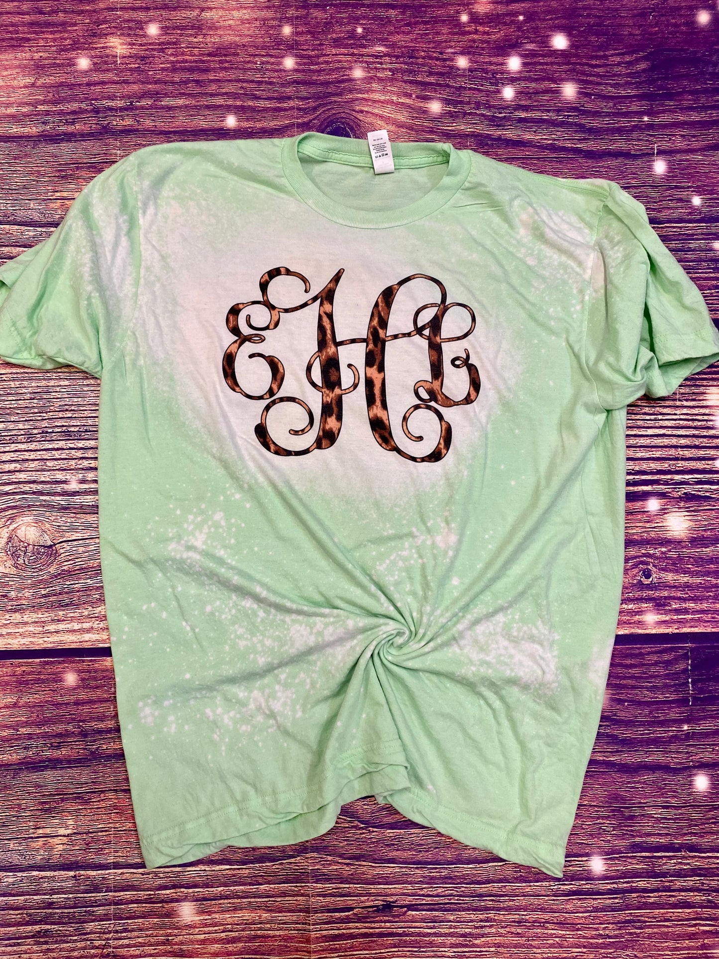 Mint Leopard Monogram Bleach Tee