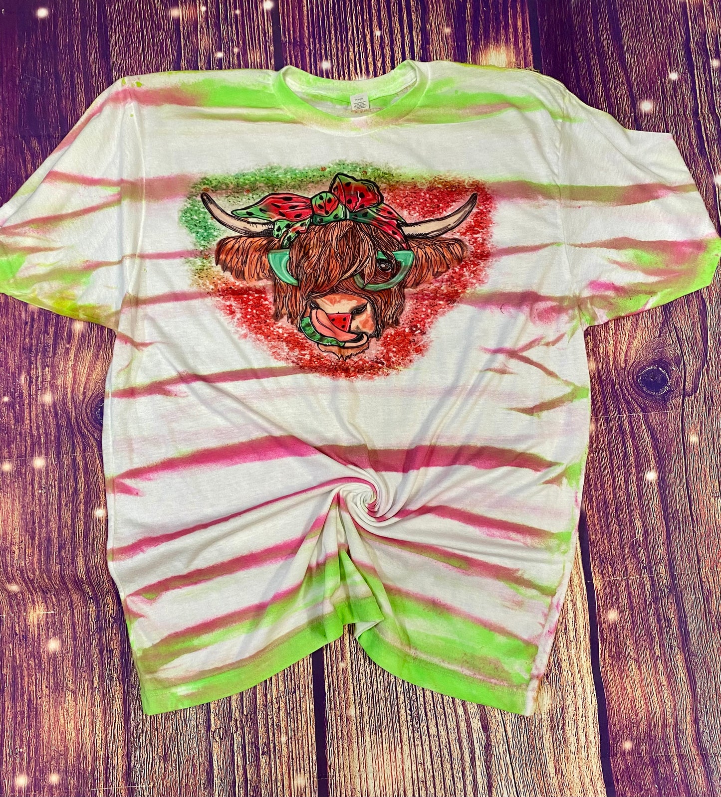 Watermelon Highland Cow Tie Dye tee