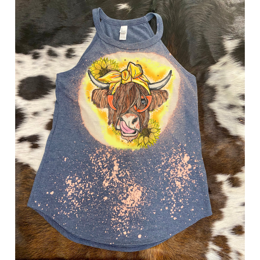Highland Cow Bleach Rocker Tank