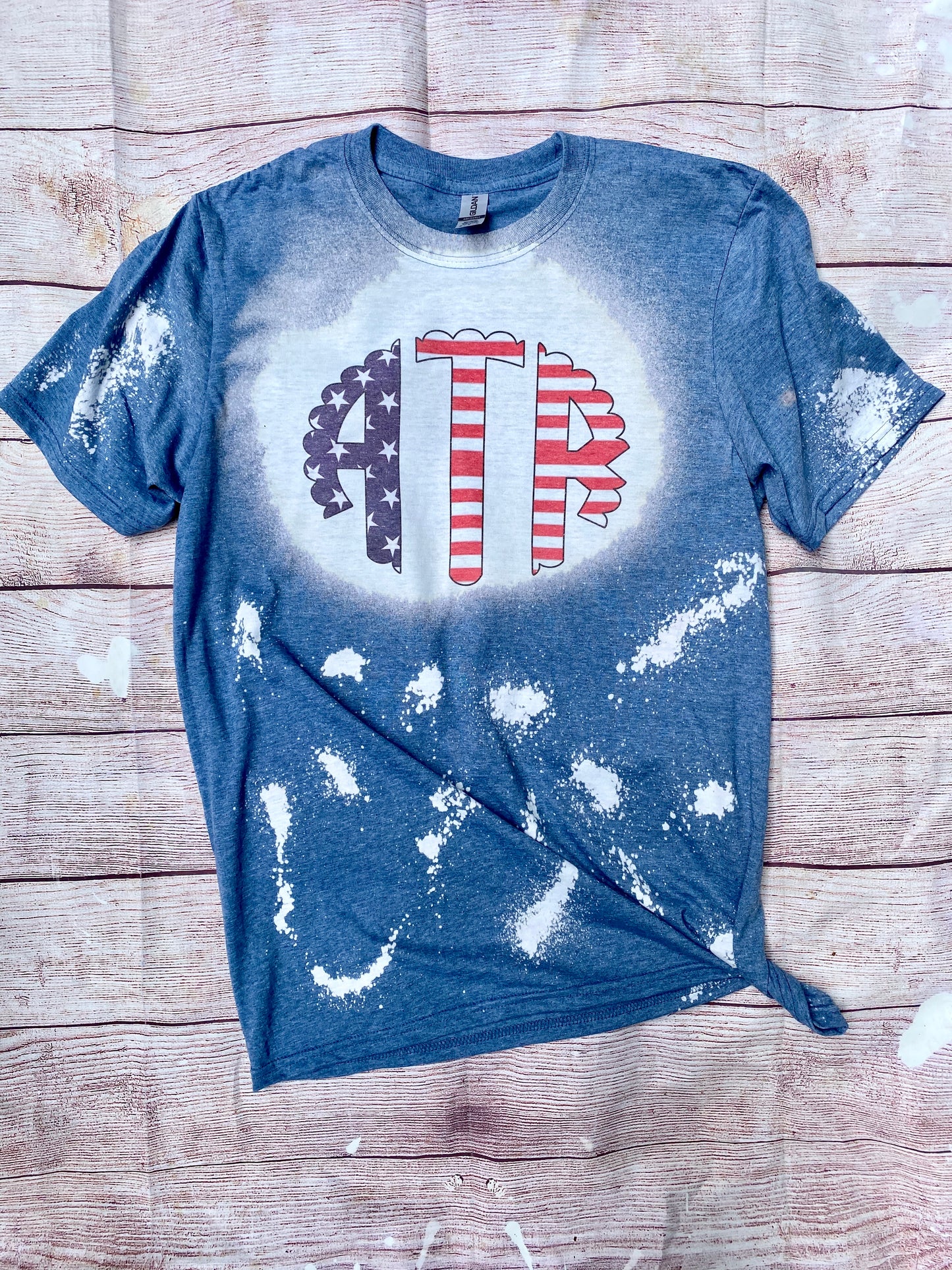 Red White Blue Monogram Bleach Tee