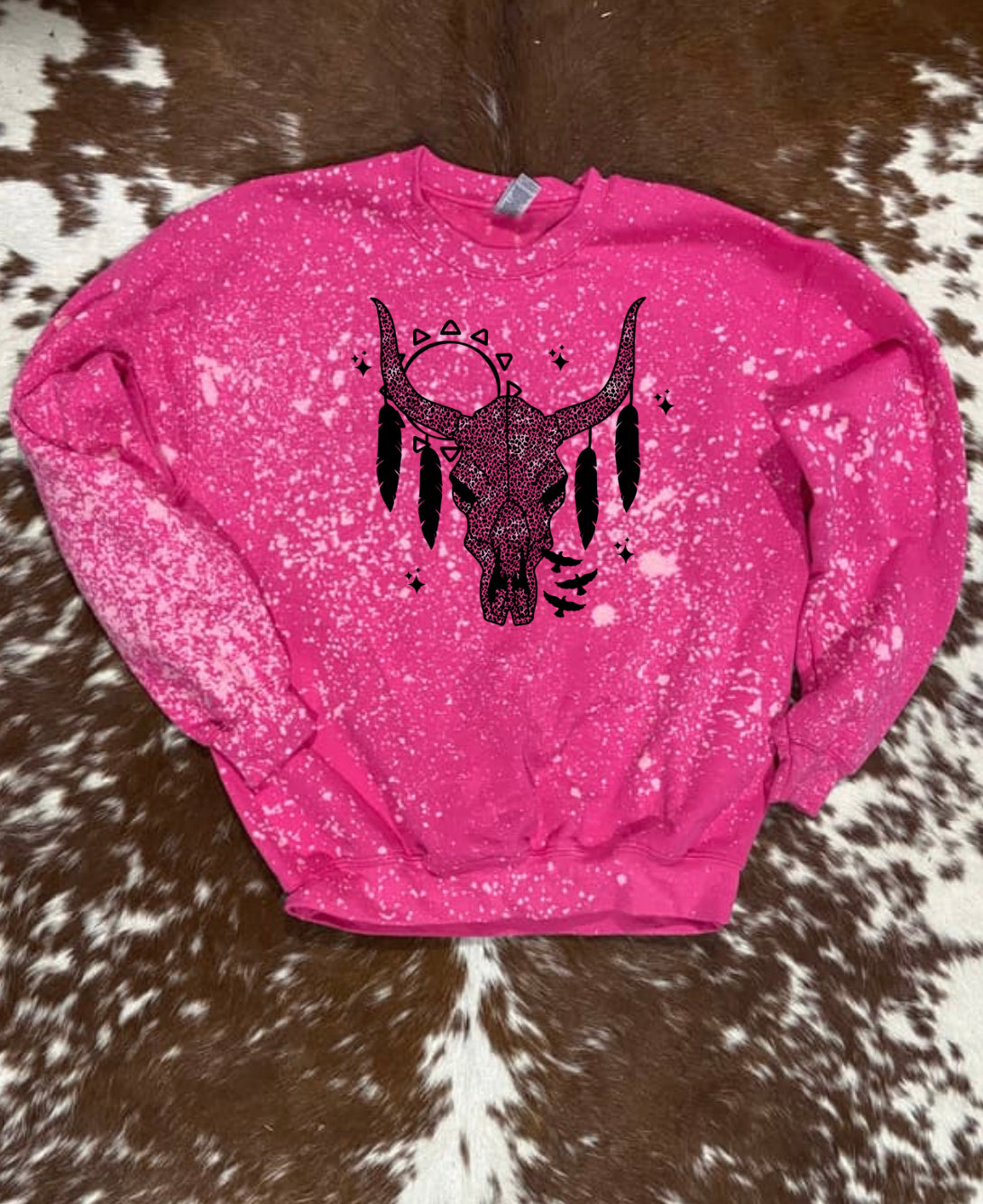 Bull Skull splatter Bleach Sweatshirt