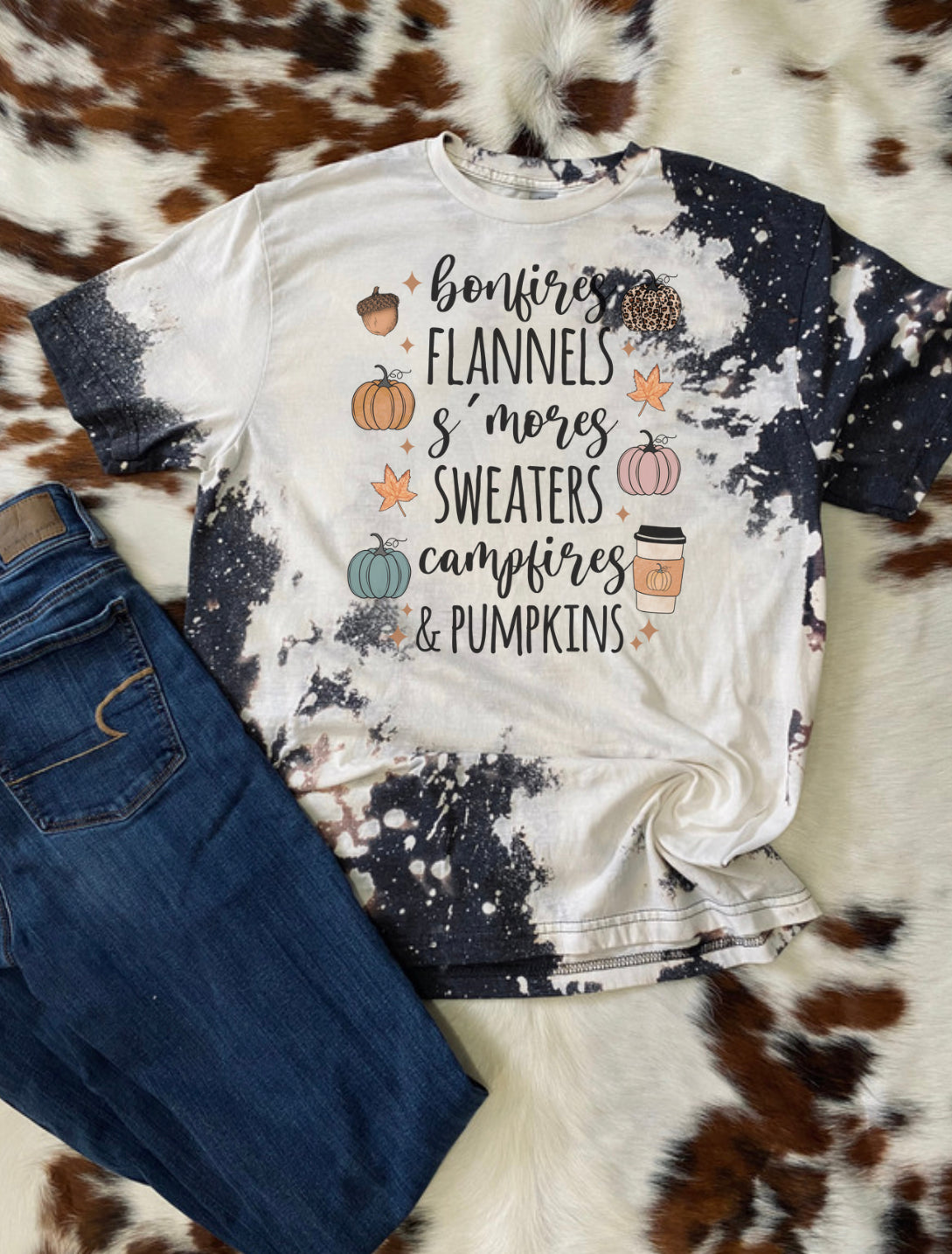 Bonfires Flannels s’mores Fall Bleach Tee