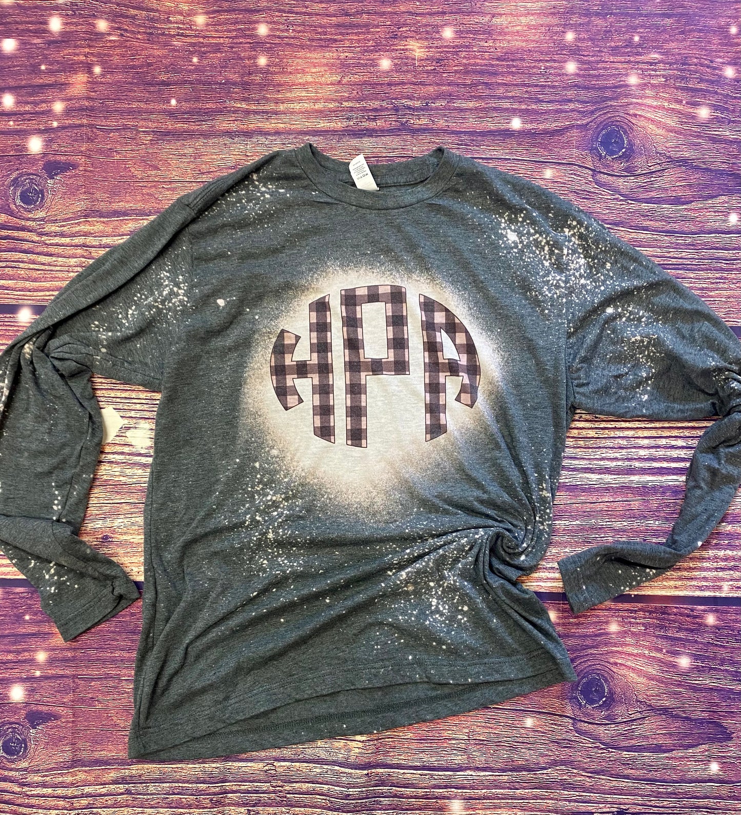 Black Cream Plaid monogram bleach long sleeve shirt