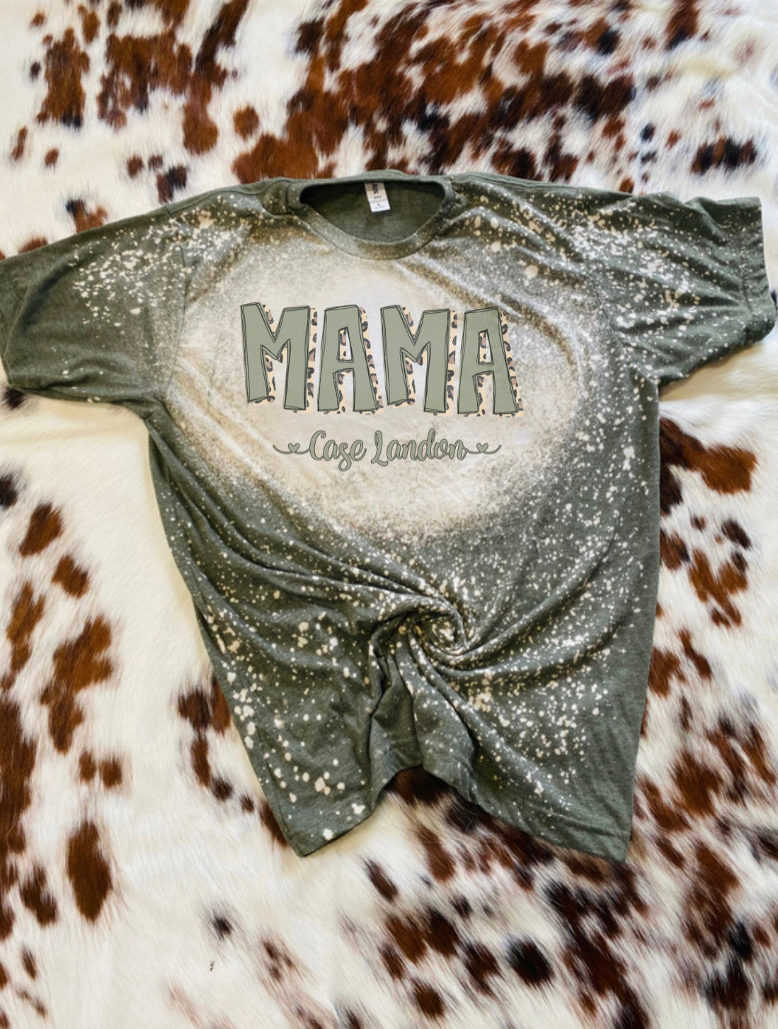 Green Boho Personalized Mama Bleach Tee