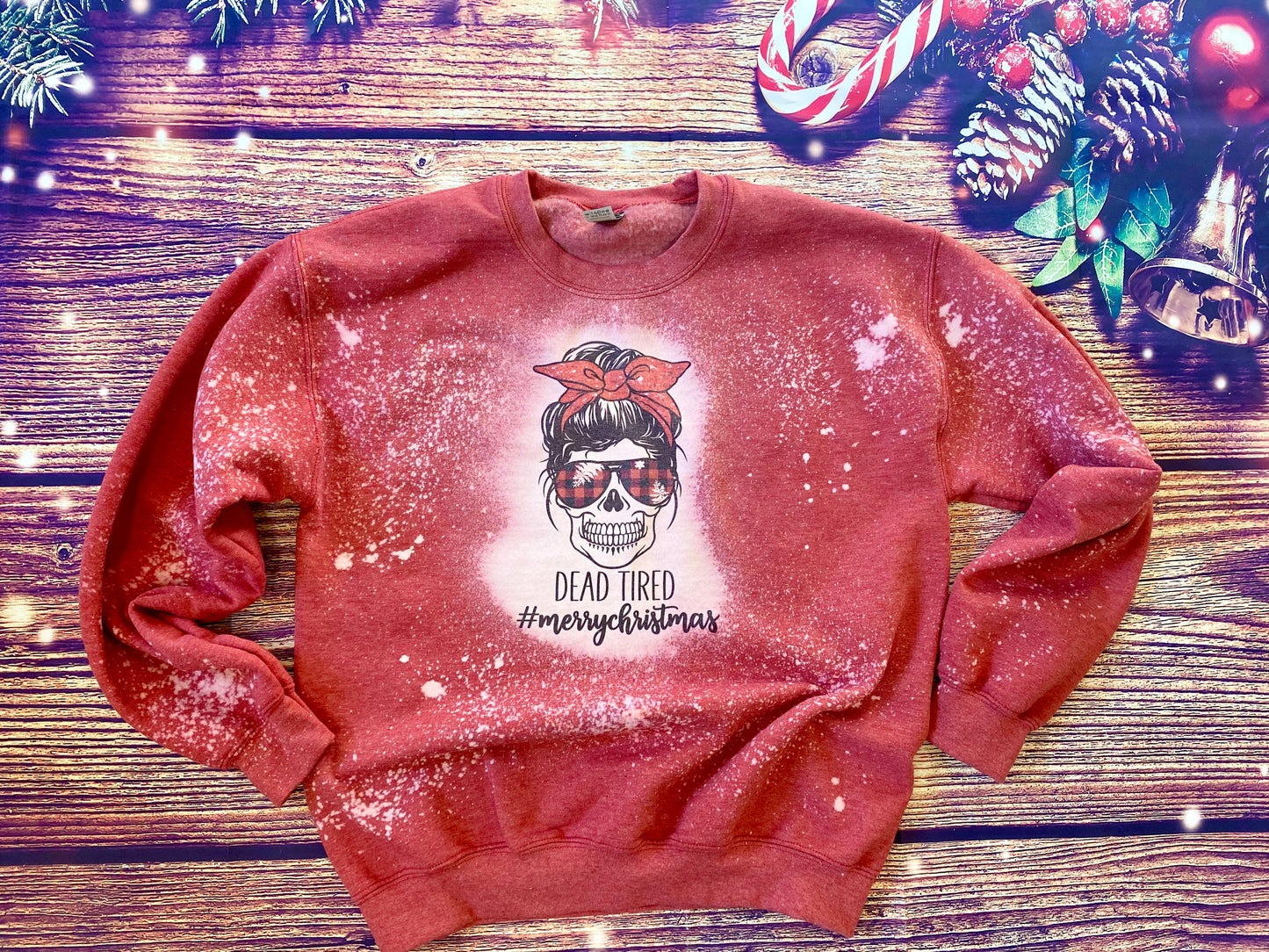 Dead tired MomLife skull merry Christmas Bleach Sweatshirt