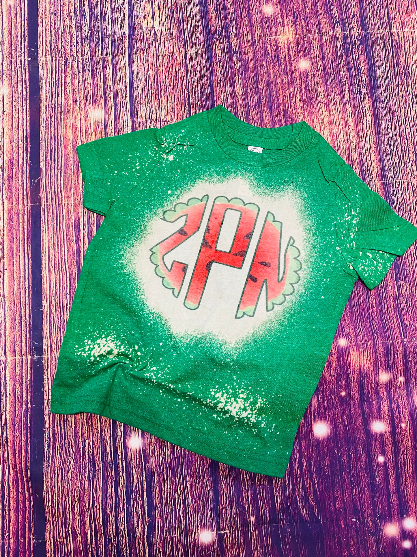 Youth Watermelon monogram bleach tee