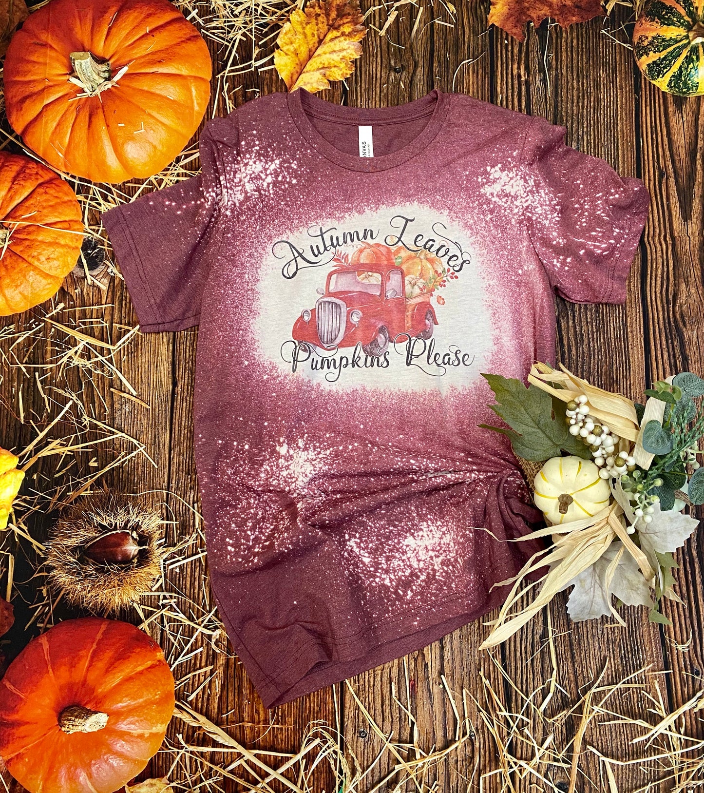Autumn Leaves and Pumpkins Please | Fall Bleach Shirt | Bleach Tee | Bleach Shirt | Bleached Shirt
