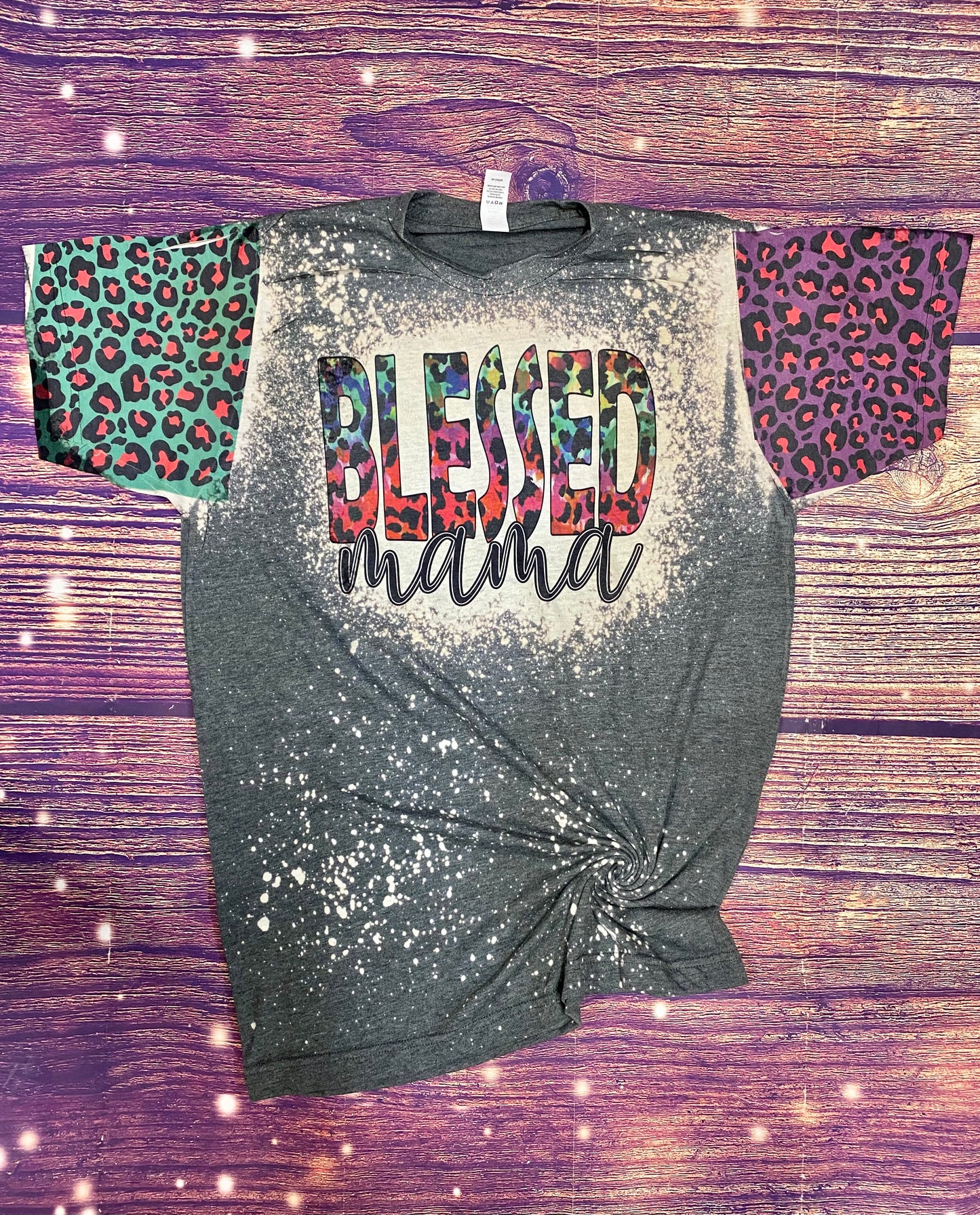 Blessed Mama Tie dye Cheetah Bleach Shirt