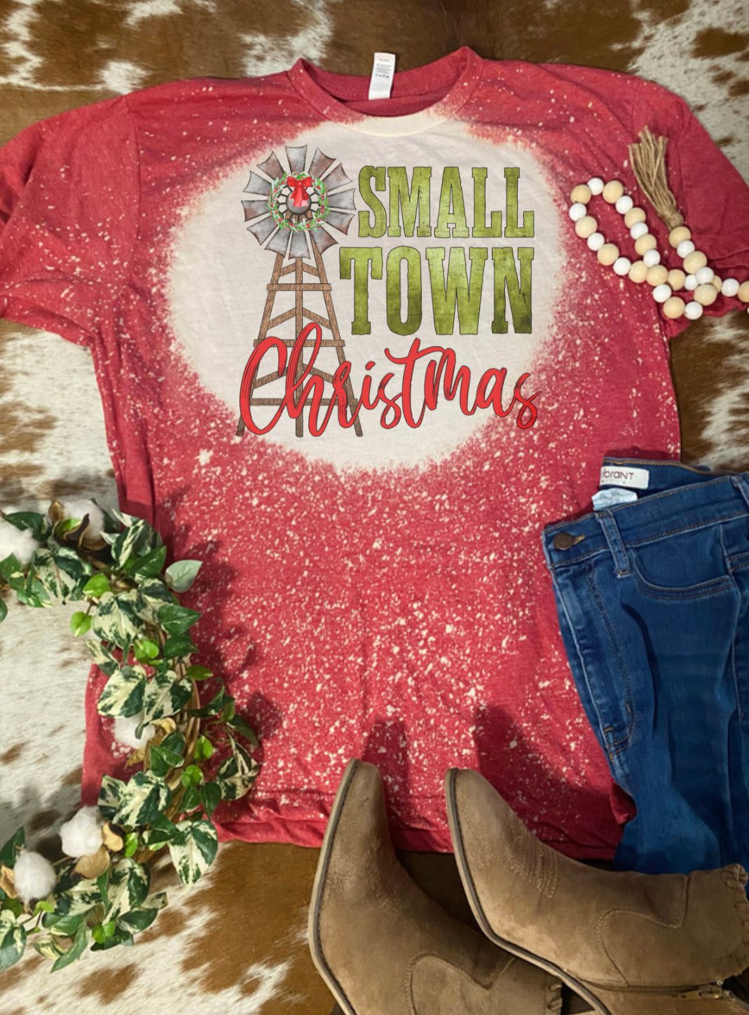 Small Town Christmas Bleach Tee
