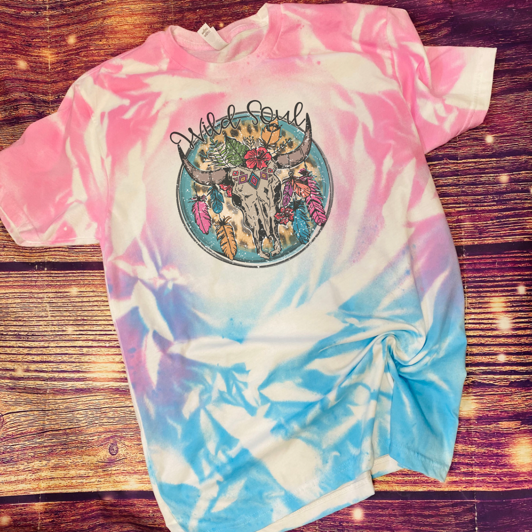 Wild Soul Bull Skull Tie Dye tee