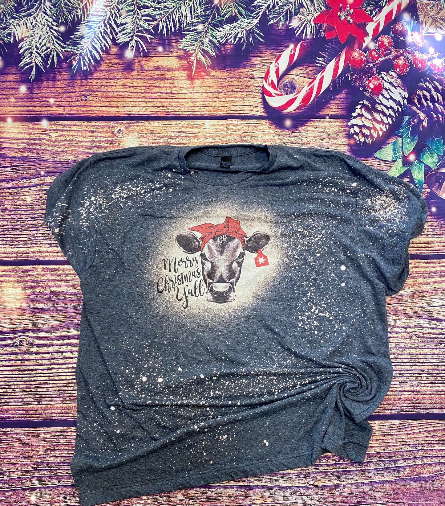Merry Christmas Y’all Cow Heifer Bleach Tee
