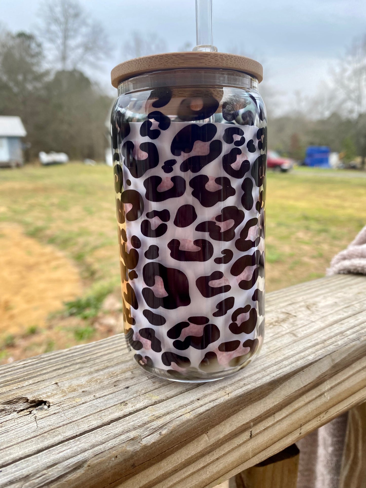 Leopard pink Glass Tumbler