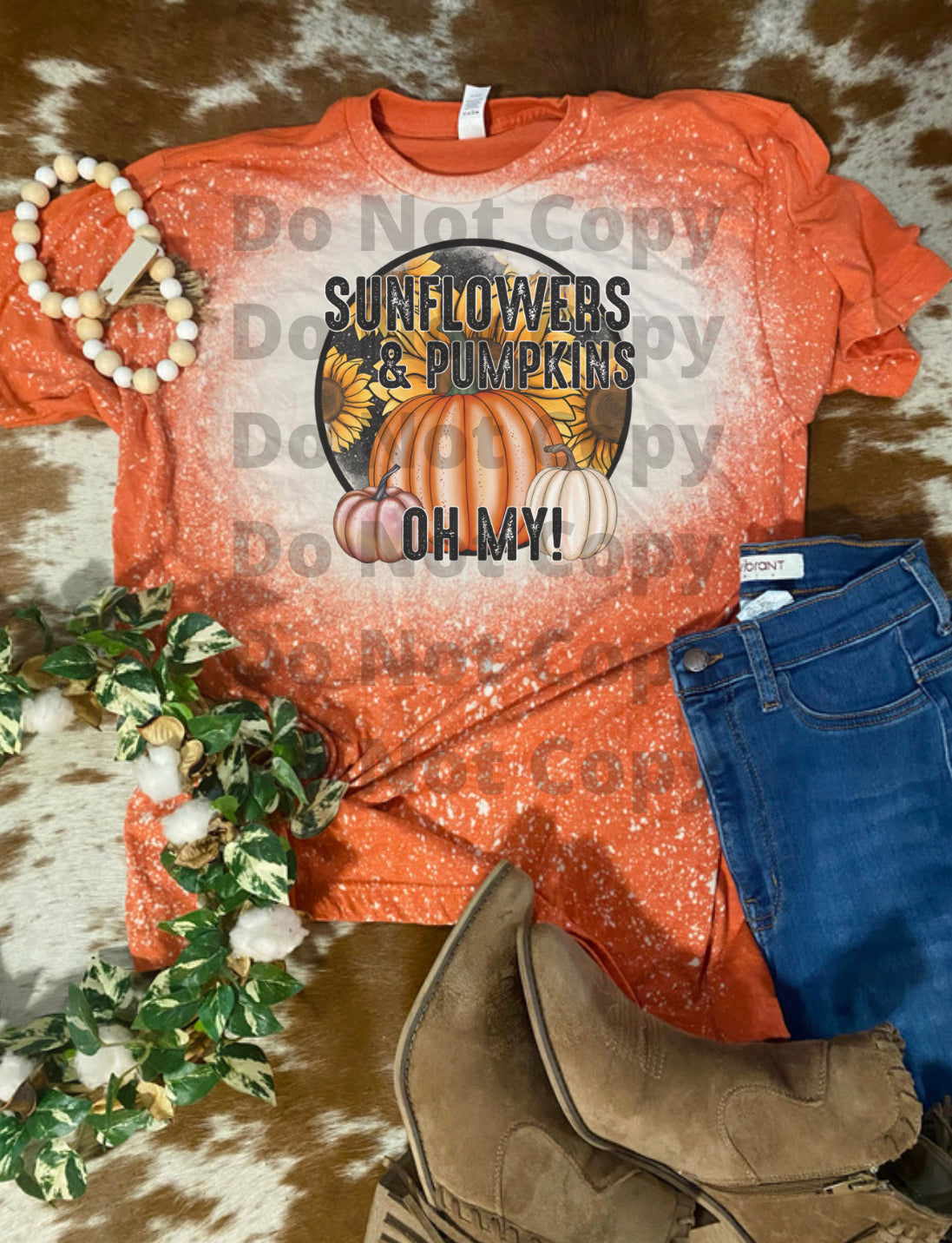 Sunflowers and Pumpkins Halloween Bleach Tee