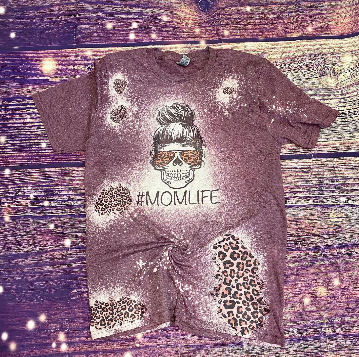 Skull MomLife Cheetah patches Bleach Tee