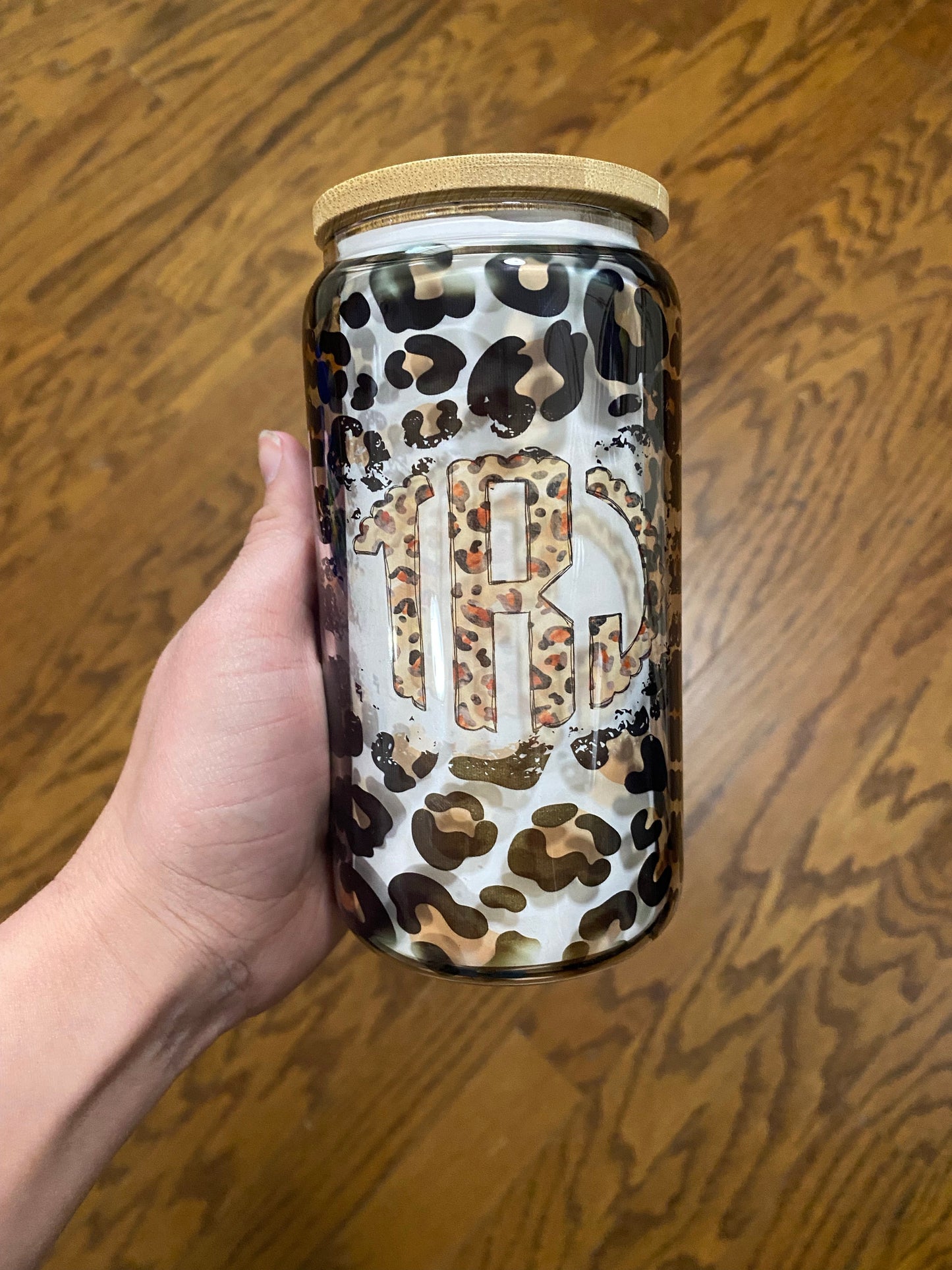 Monogram Leopard Glass Tumbler