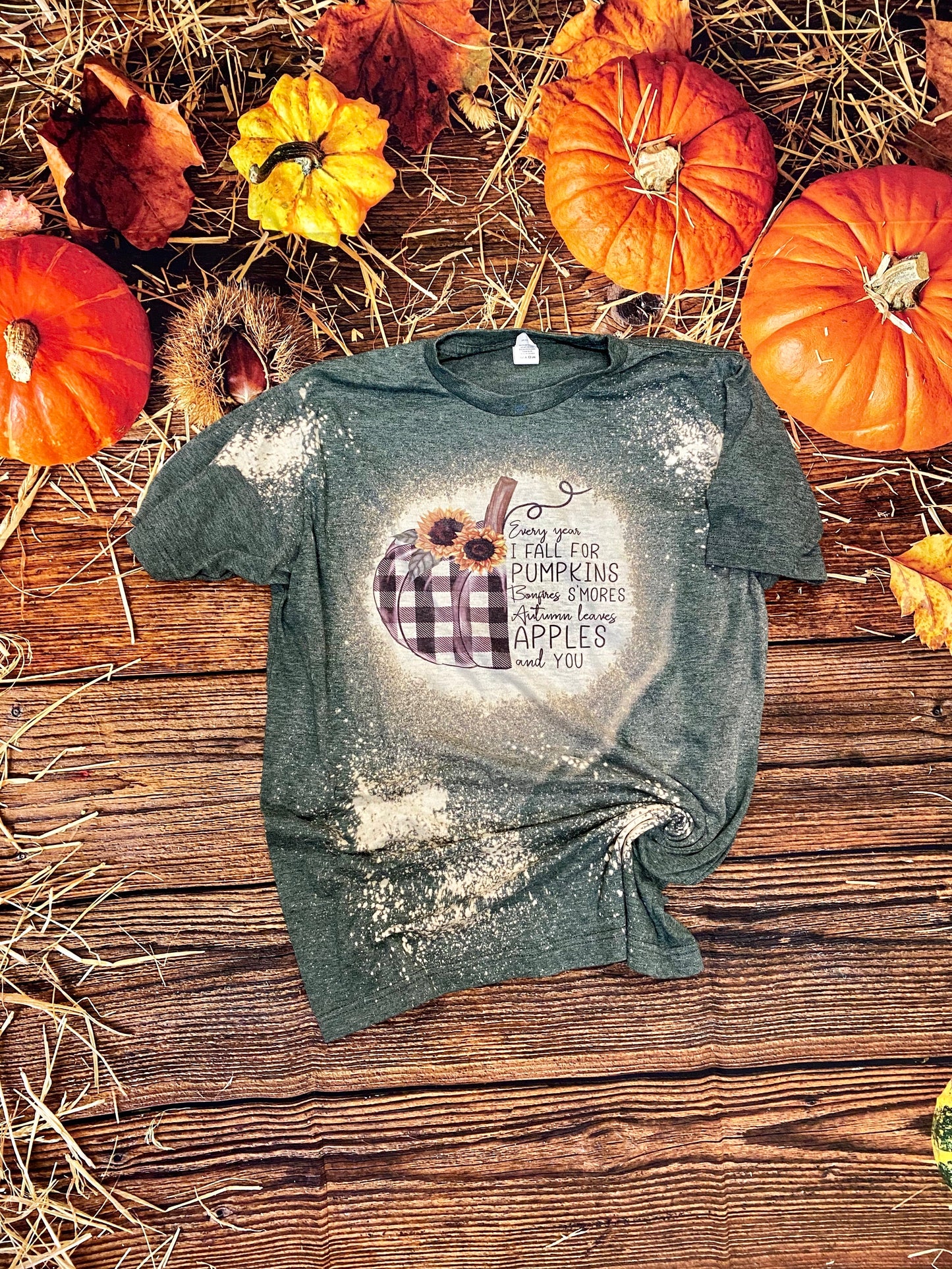 Fall for Pumpkins | Plaid Pumpkin Bleach Shirt | Fall Design Bleach Shirt | Bleach Tee | Bleach Shirt | Bleached Shirt | Fall Bleach Shirt