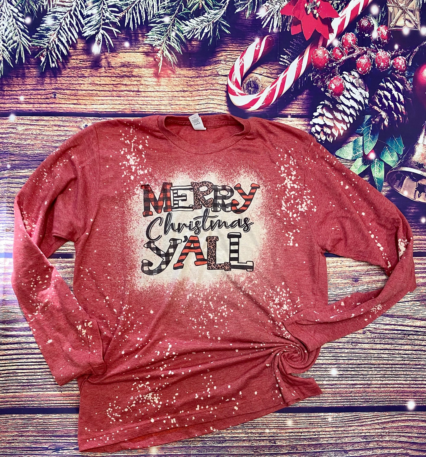 Merry Christmas Y’all bleach long sleeve shirt