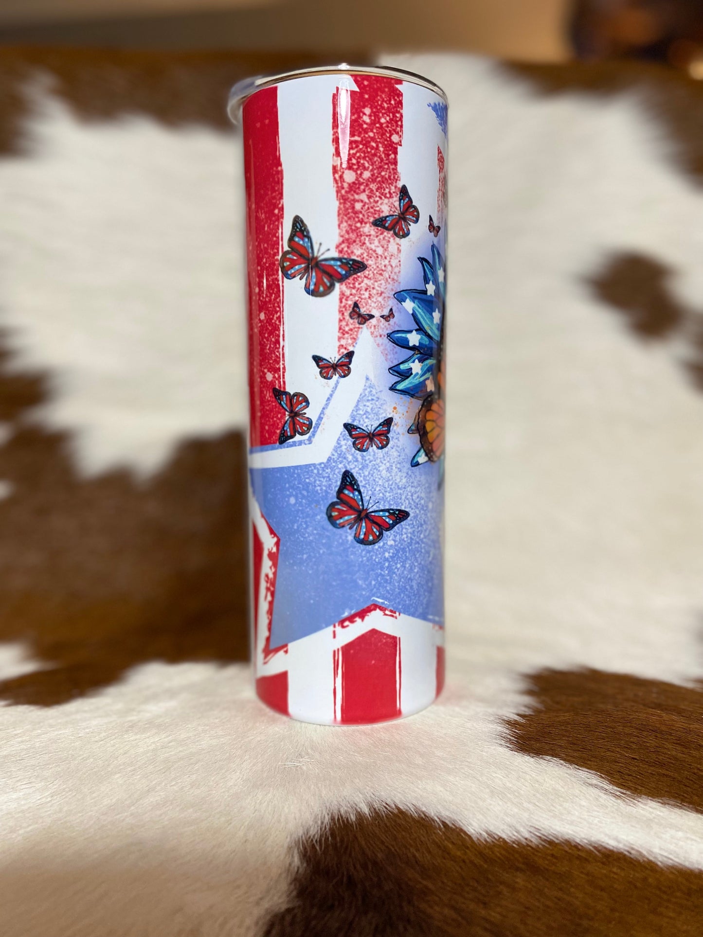 Sunflower Butterfly patriotic Tumbler