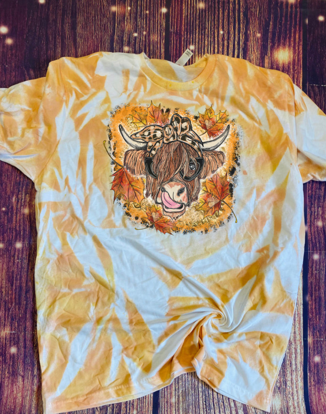 Fall Cow Tie Dye tee