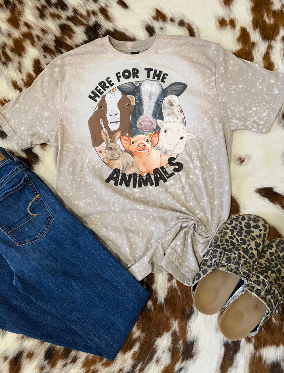 Here for the Animals Fair Fall Bleach Tee