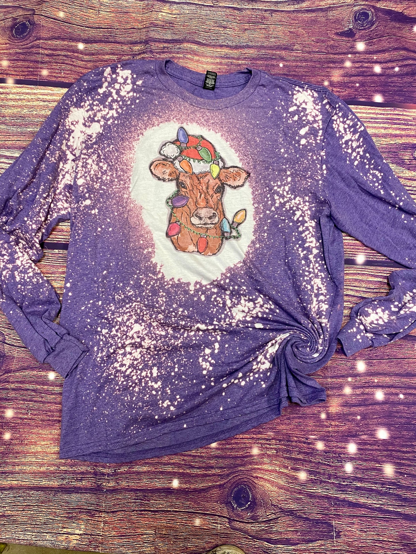 Cow Christmas lights bleach long sleeve shirt