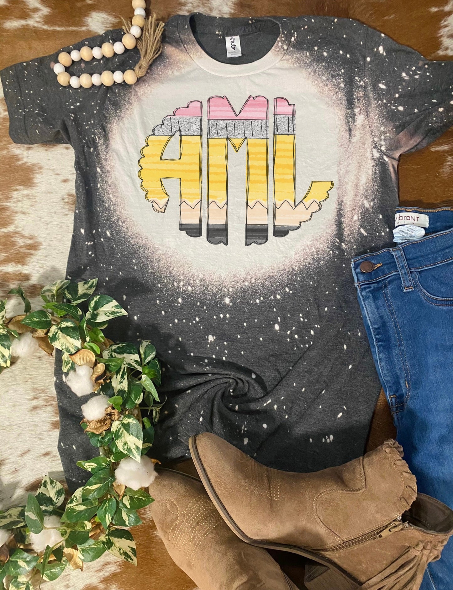 Pencil Monogram Bleach Tee