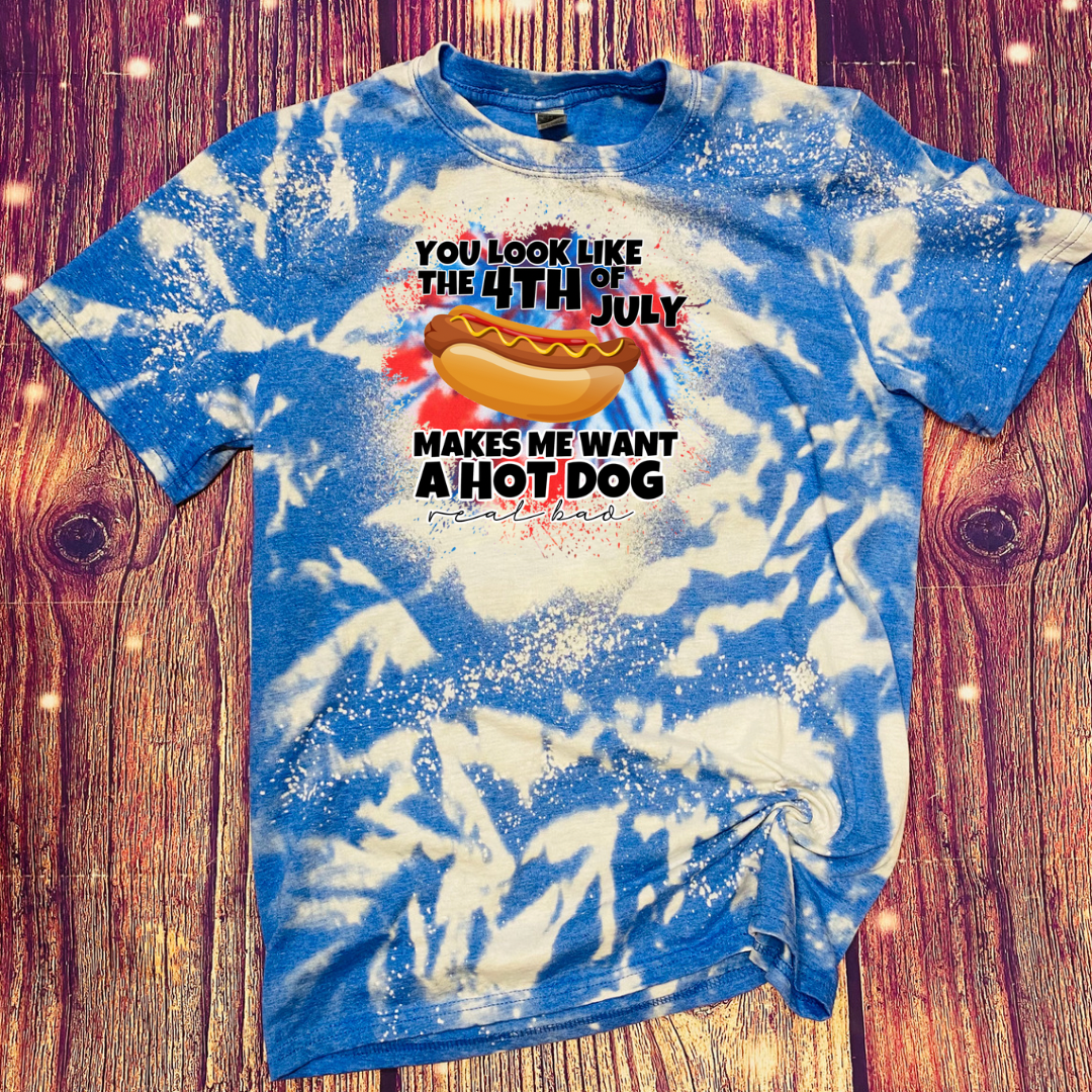 4th of July Hotdog Bleach Tee