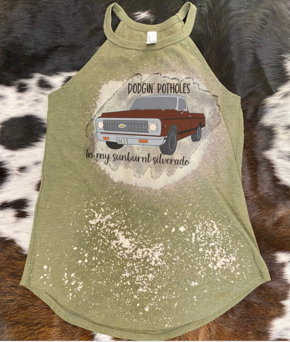 Dodgin Pothole in my sunburnt Silverado Bleach Rocker Tank