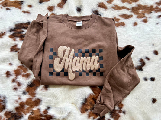 Checkered Mama Glitter Puff Mama sweatshirt