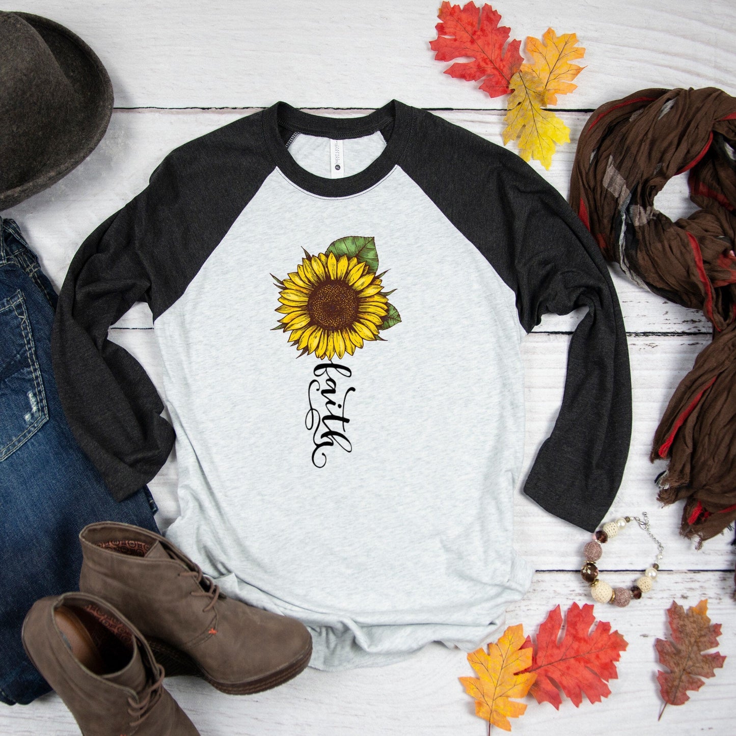 Sunflower raglan, sunflower Faith, Sunflower 3/4 sleeve, Faith sunflower baseball tshirt
