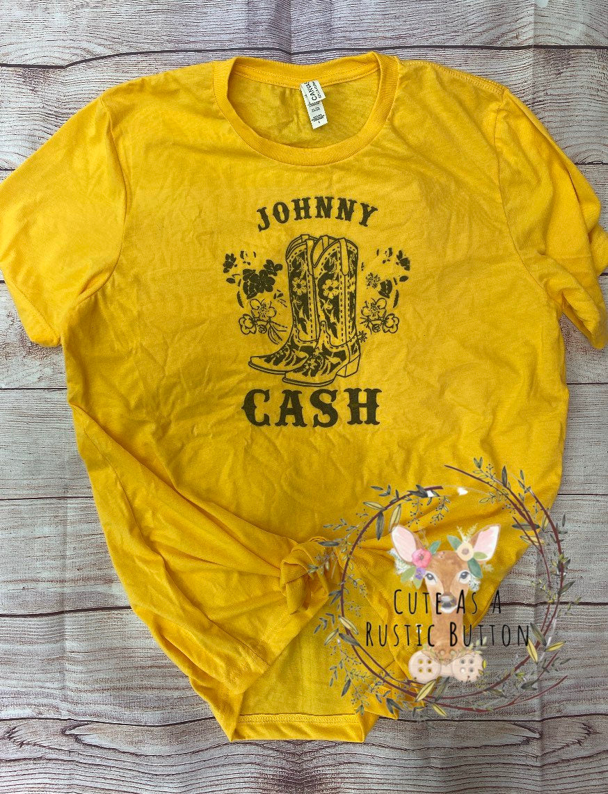 Johnny cash, boots, floral boots, Johnny cash shirt, Johnny cash shirt with boots, Bella canvas