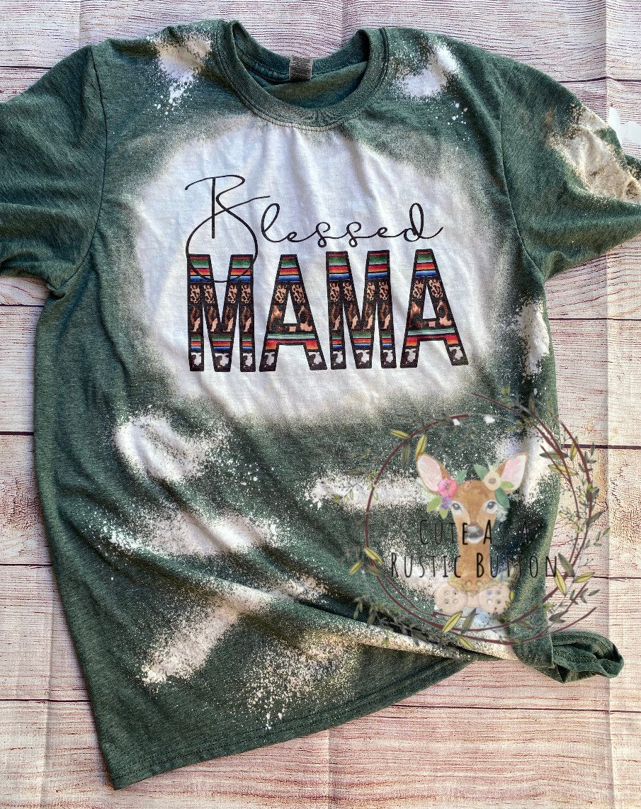 Blessed Mama | Leopard Serape | Bleach Tee | Bleach Shirt | Blessed Mama Bleach Shirt | Bleached Shirt