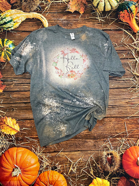 Hello Fall Cotton Wreath Bleach Tee | Bleach Shirt