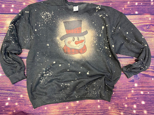 Plaid Snowman Christmas Bleach Sweatshirt