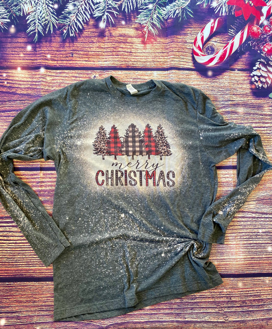 Merry Christmas trees bleach long sleeve shirt