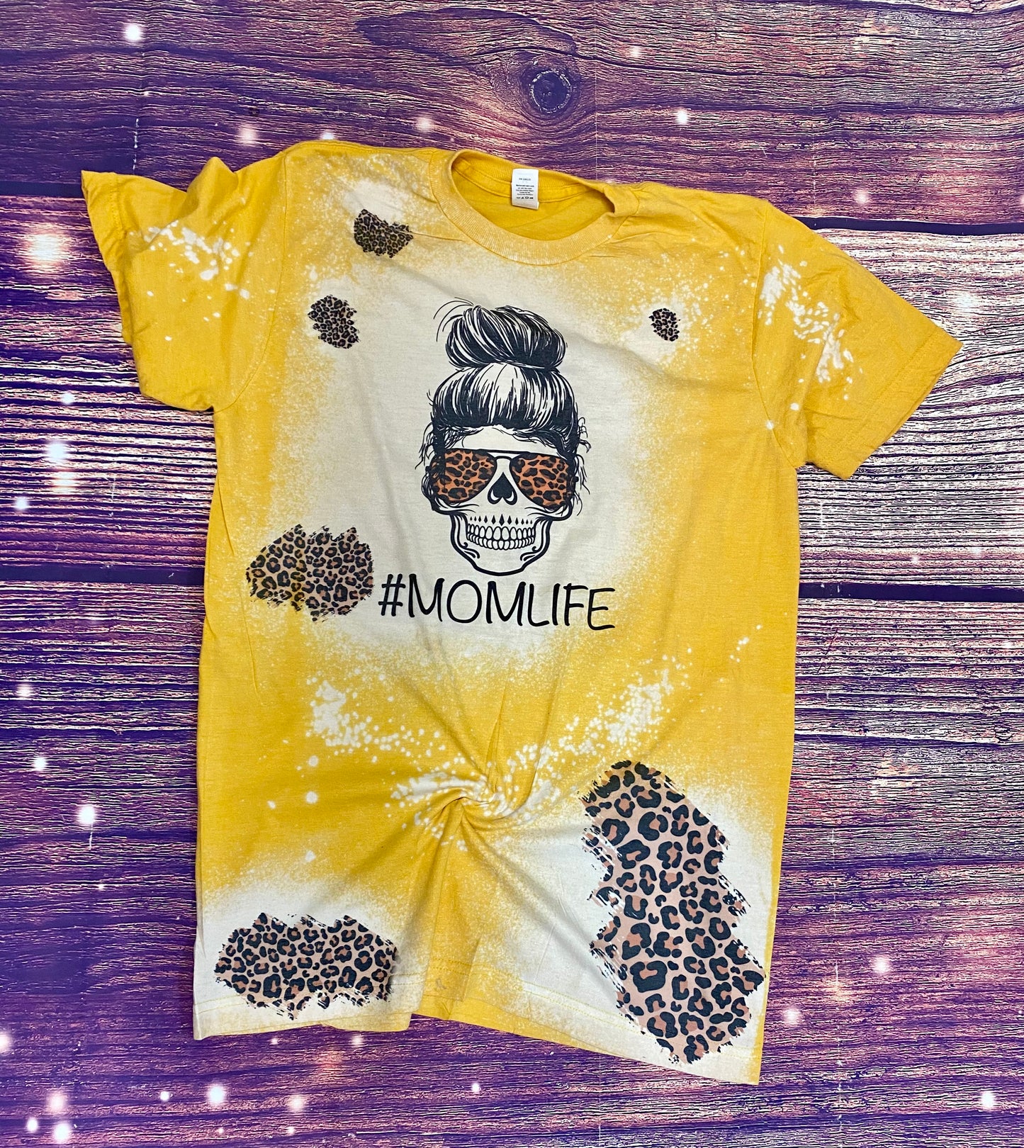 Skull MomLife Cheetah patches Bleach Tee