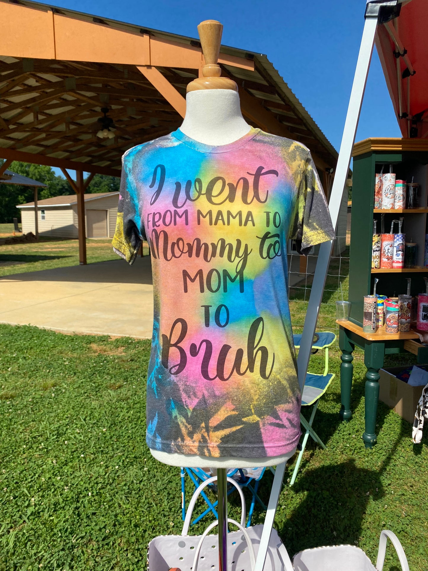 I went from Mama to Mommy To Mom to Bruh reverse tie dye Tee