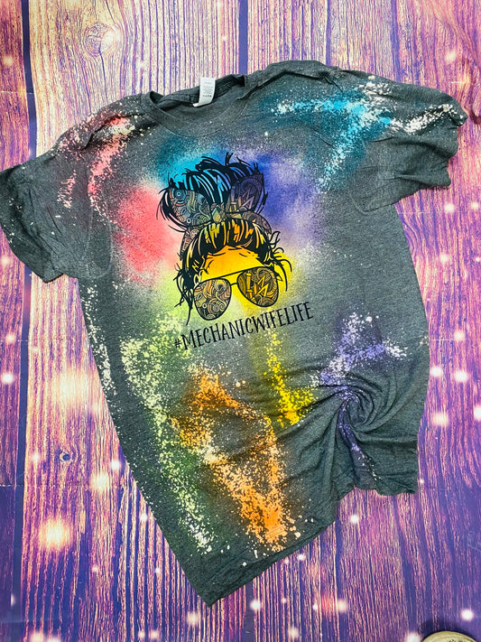 Mechanic wife Life reverse tie dye Tee