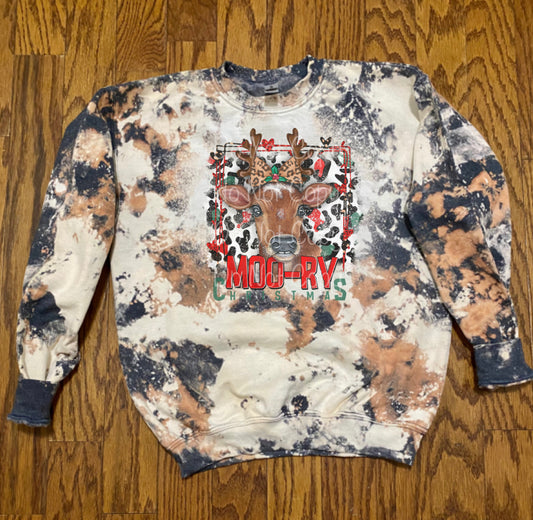 Moo-Ry Christmas Cowhide bleach sweatshirt