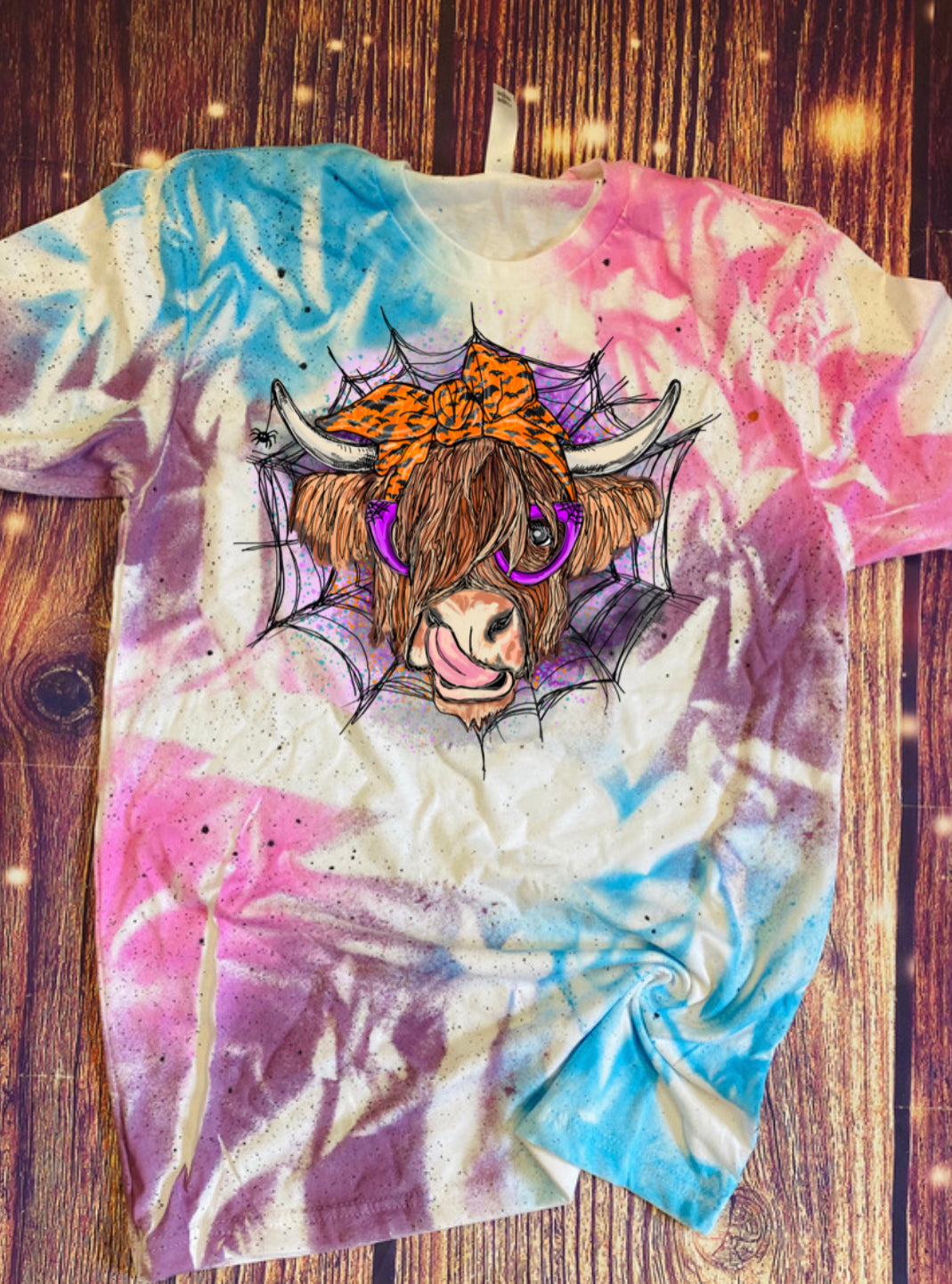 Spooky Halloween Cow Tie Dye tee