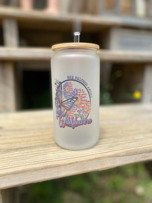 Patriotic Among the wildflowers Frosted Glass Tumbler