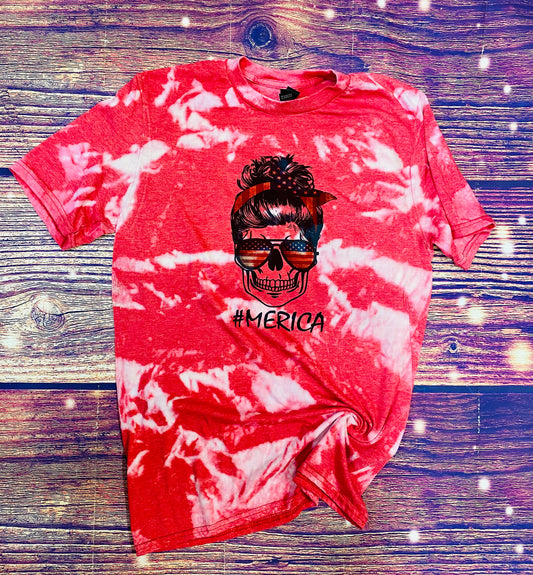 Patriotic Merica Messy Bun bleach tee