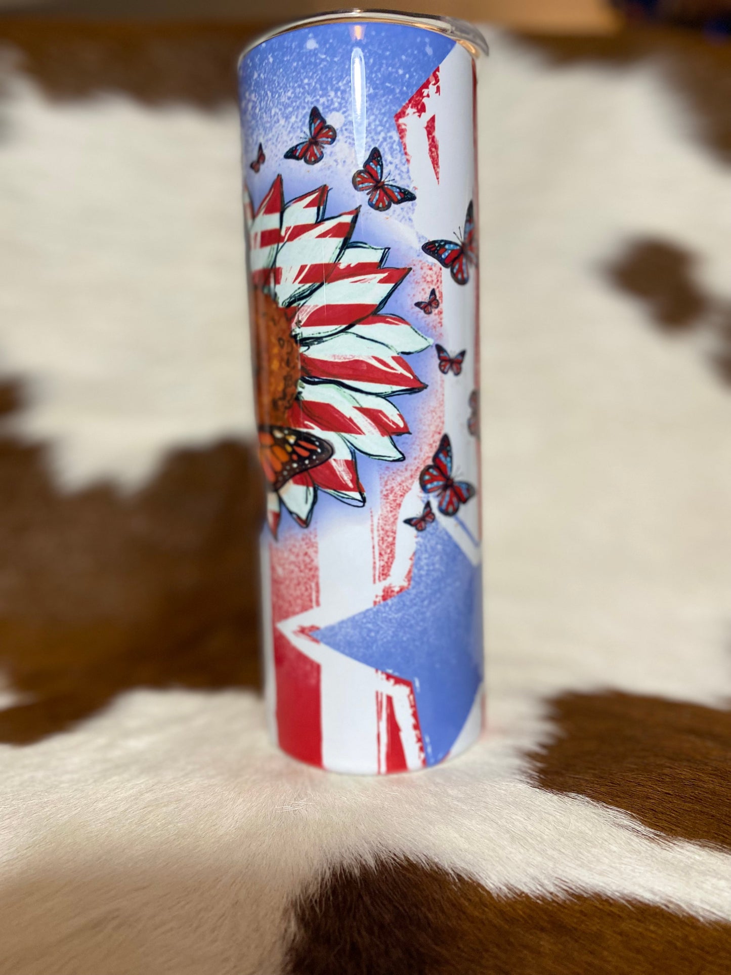 Sunflower Butterfly patriotic Tumbler