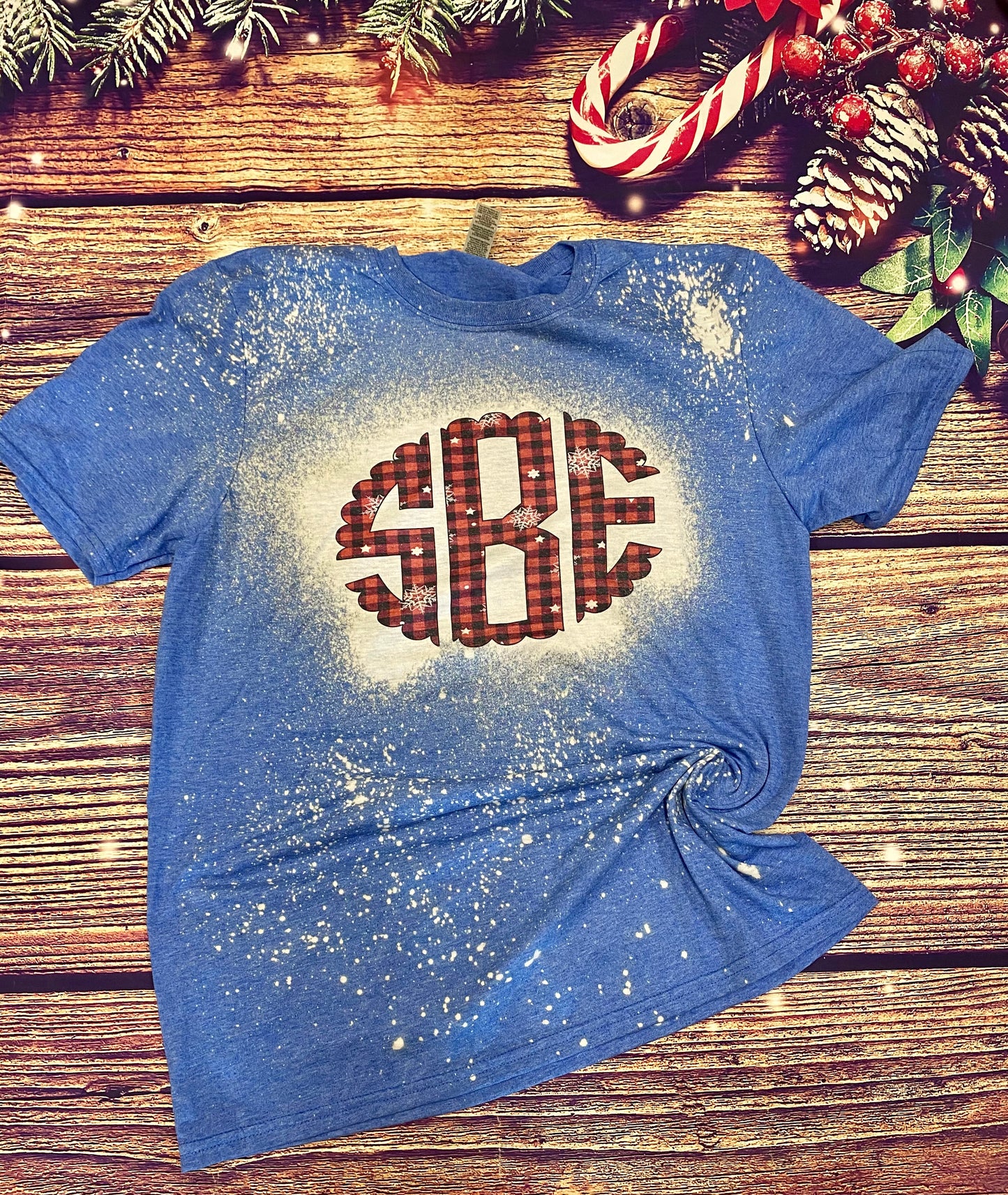 Christmas snowflake plaid monogram Bleach Tee