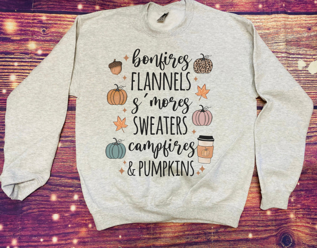 Bonfires Flannels S’mores Fall Sweatshirt