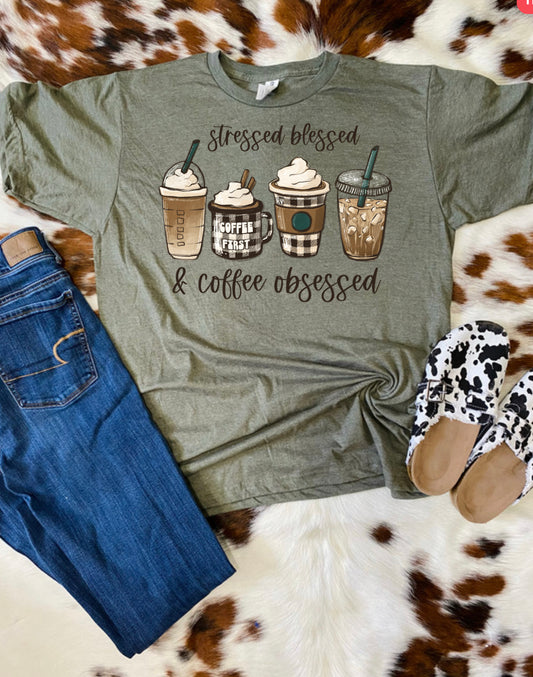 Stressed Blessed & Coffee Obsessed Fall Tee